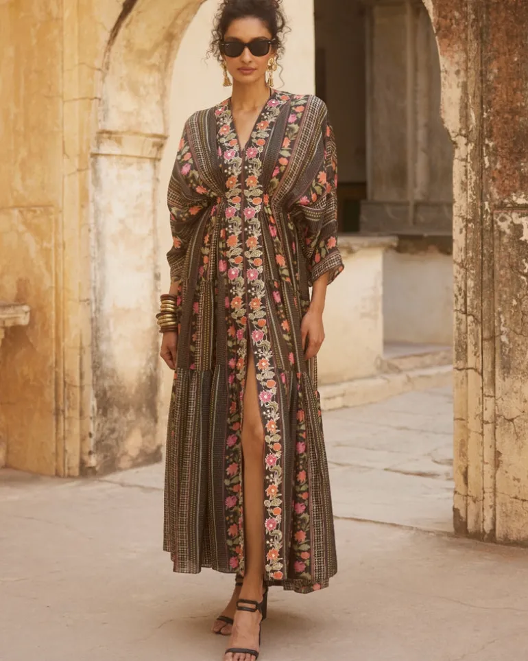 Black High Slit Kaftan Set