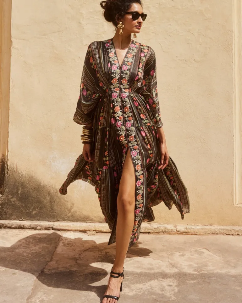 Black High Slit Kaftan Set