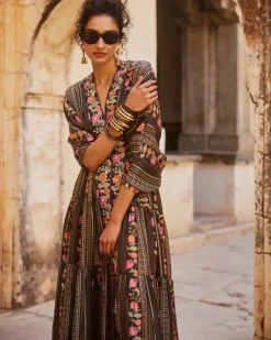Black High Slit Kaftan Set