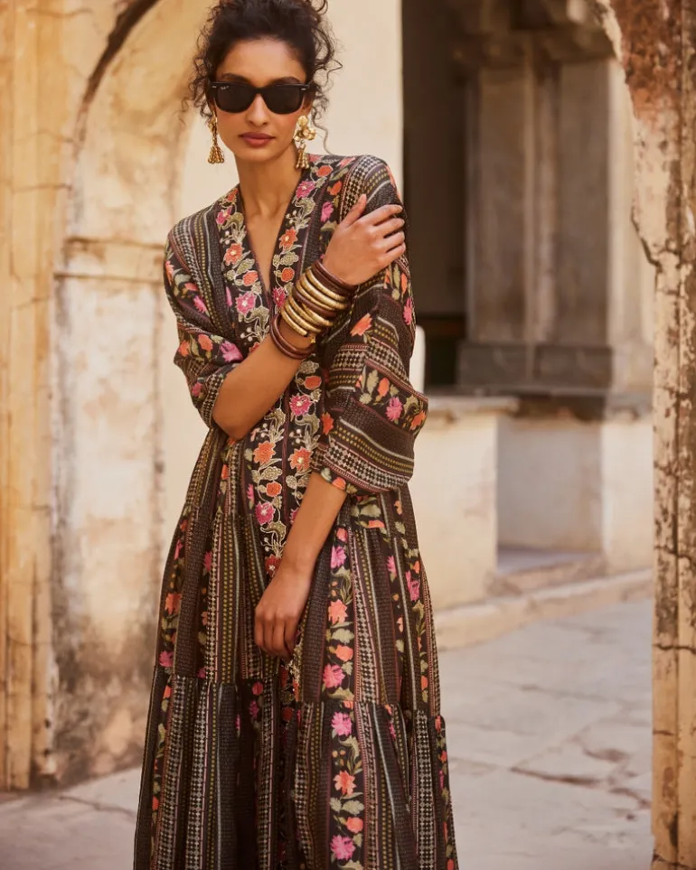 Black High Slit Kaftan Set
