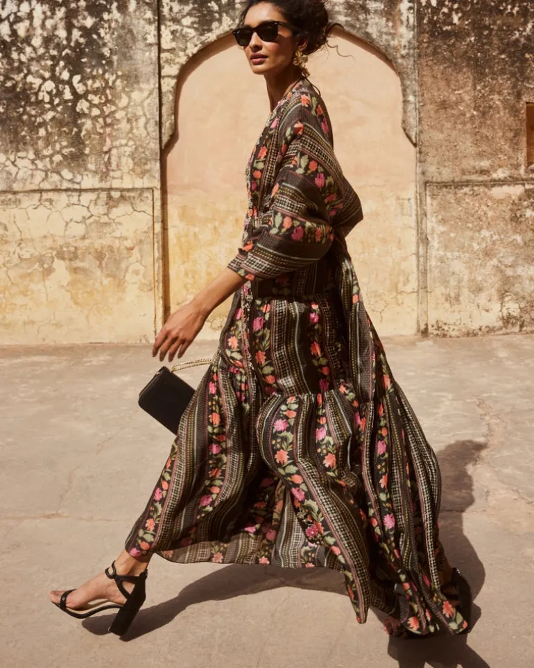 Black High Slit Kaftan Set