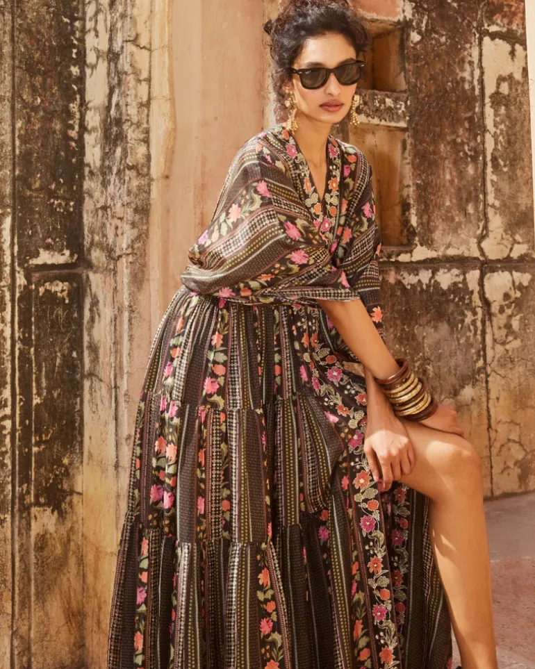 Black High Slit Kaftan Set