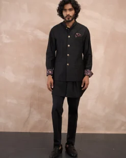 Black Inara Motif Foe Nehru Jacket Set
