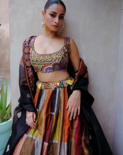 Black Metallic Lehenga Set