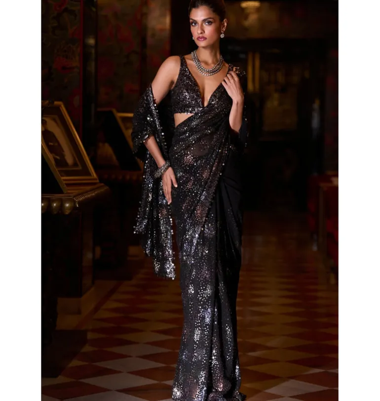 Black Multi-Coloured Sequin Sari
