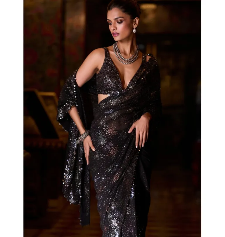 Black Multi-Coloured Sequin Sari