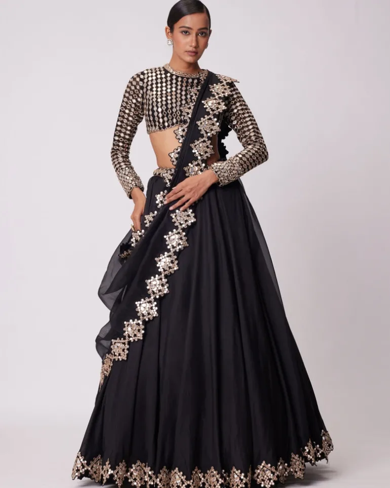 Black Organza Lehenga Set