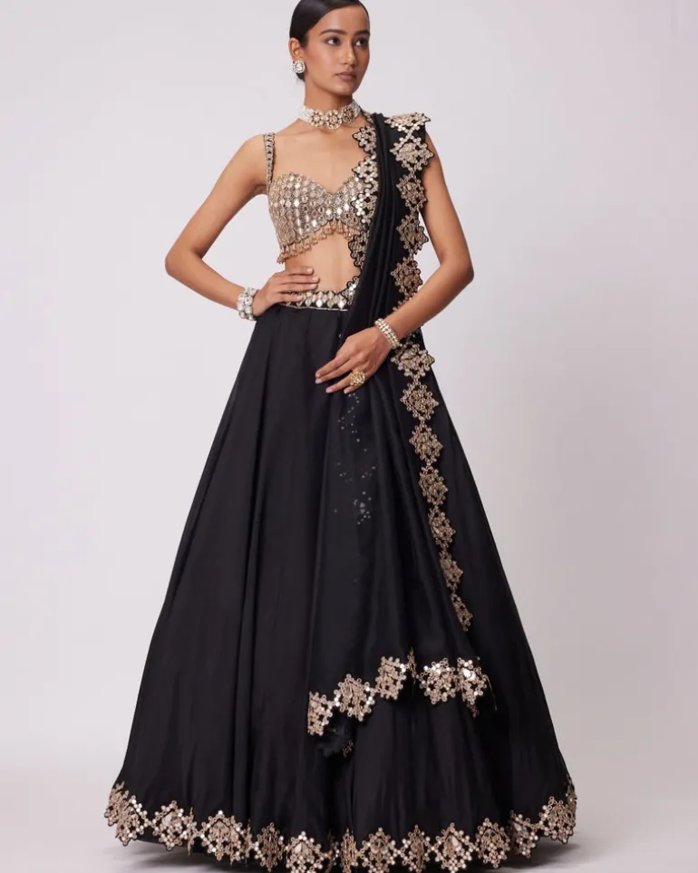 Black Organza Lehenga Set