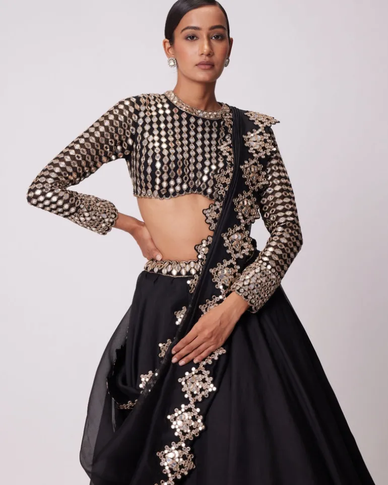 Black Organza Lehenga Set