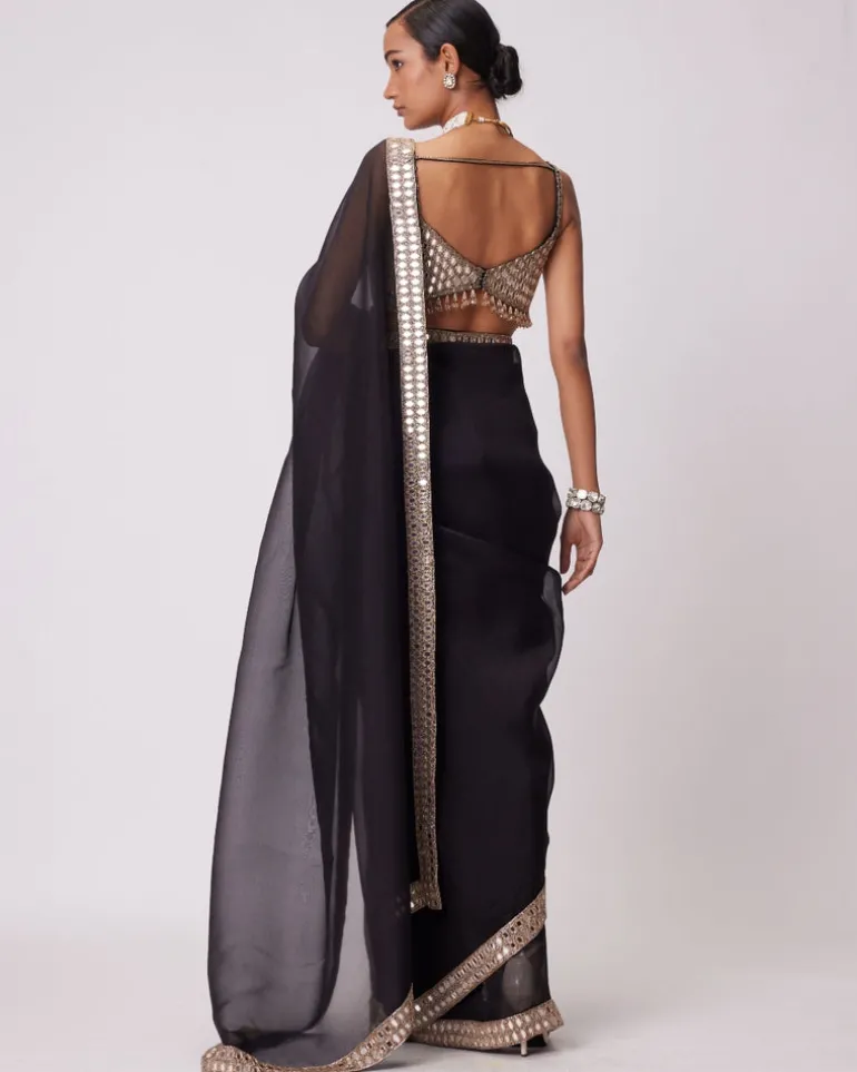Black Organza Sari Set
