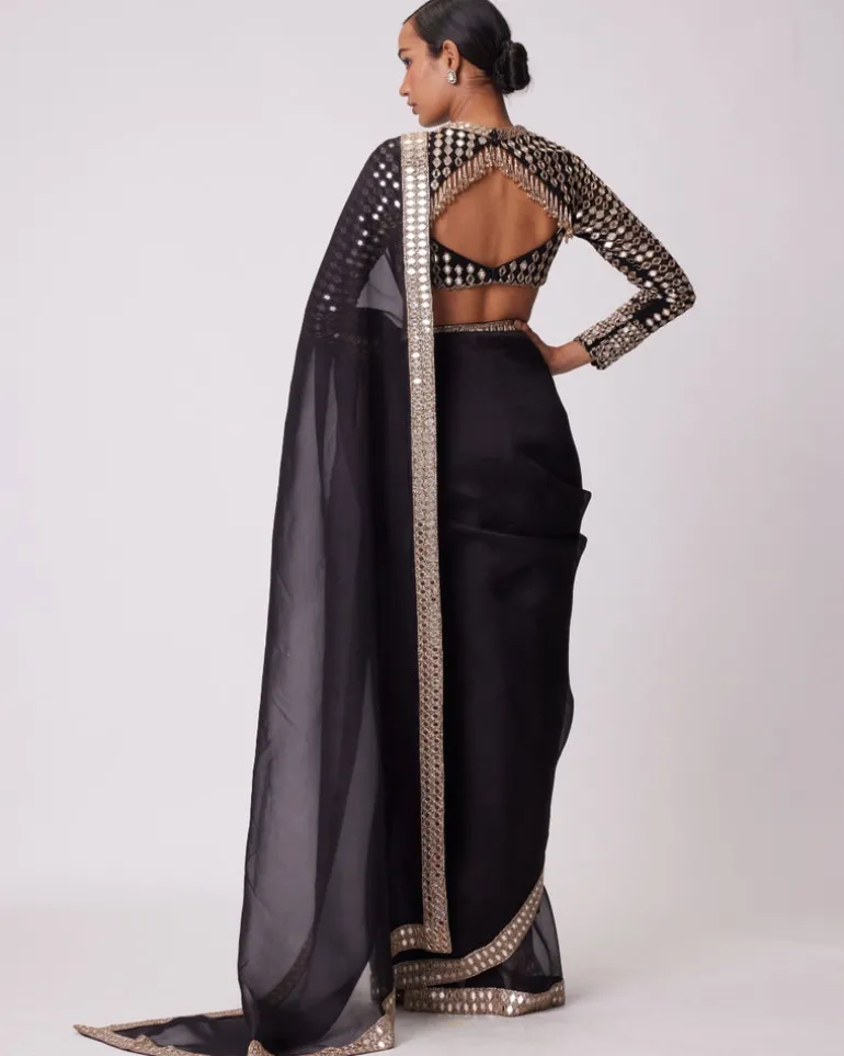 Black Organza Sari Set