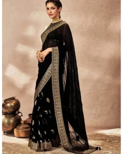 Black Potters Touch Crushed Sari Set