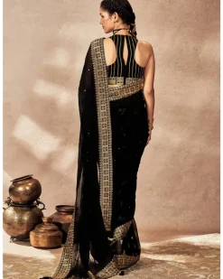 Black Potters Touch Crushed Sari Set
