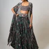 Black Printed & Embroidered Dupatta Cape & Circular Pant Set
