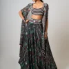 Black Printed & Embroidered Dupatta Cape And Lehenga set