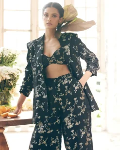 Black Self Woven Jacquard Blazer Set