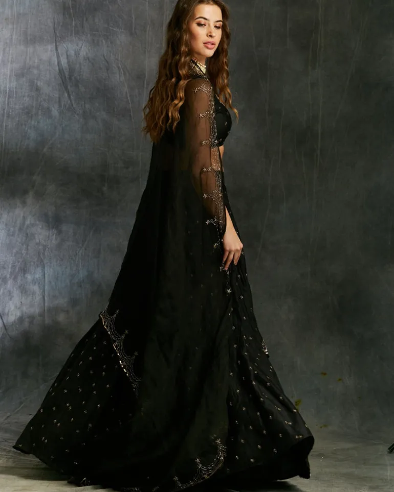 Black Silk Lehenga With Antique Work
