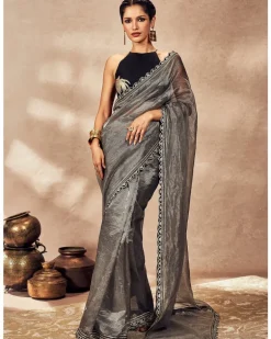 Black Striped Zari Sari Set