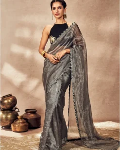 Black Striped Zari Sari Set