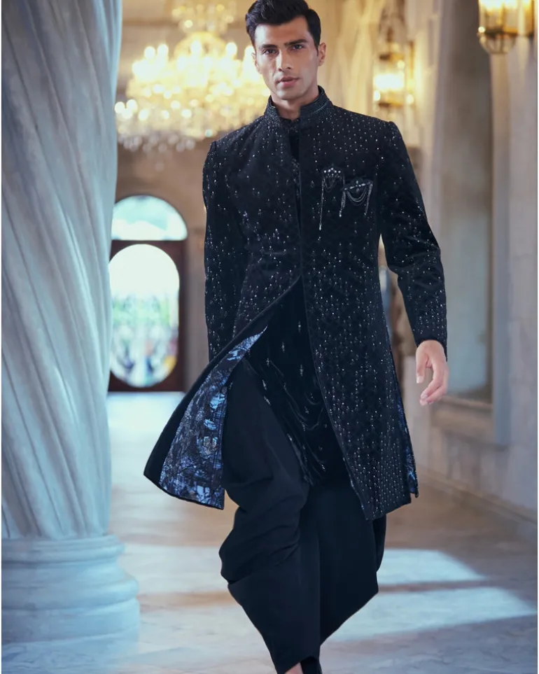 Black Swaroski Embroidered Sherwani