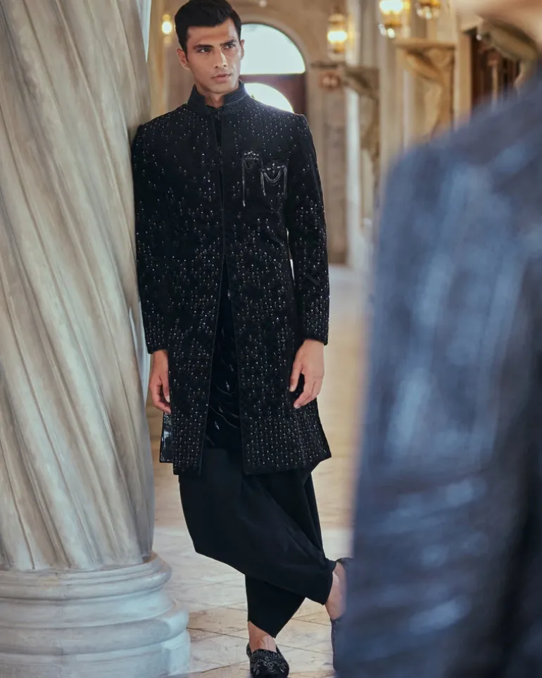 Black Swaroski Embroidered Sherwani