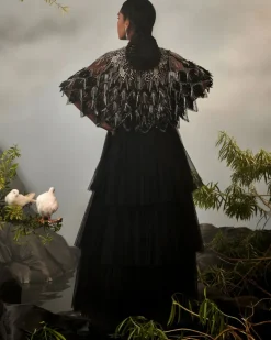Black Tiered Jacket Sharara Set
