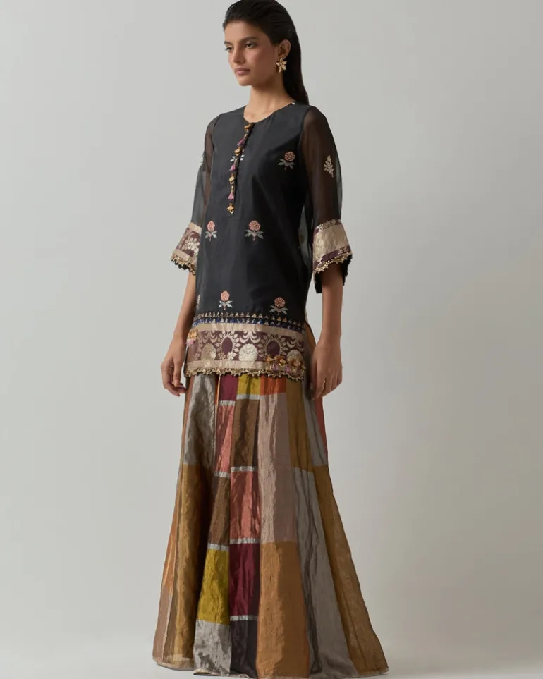 Black Tissue Sharara Set