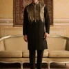 Black Tribal Rustic Embroidered Kurta With Black Pants