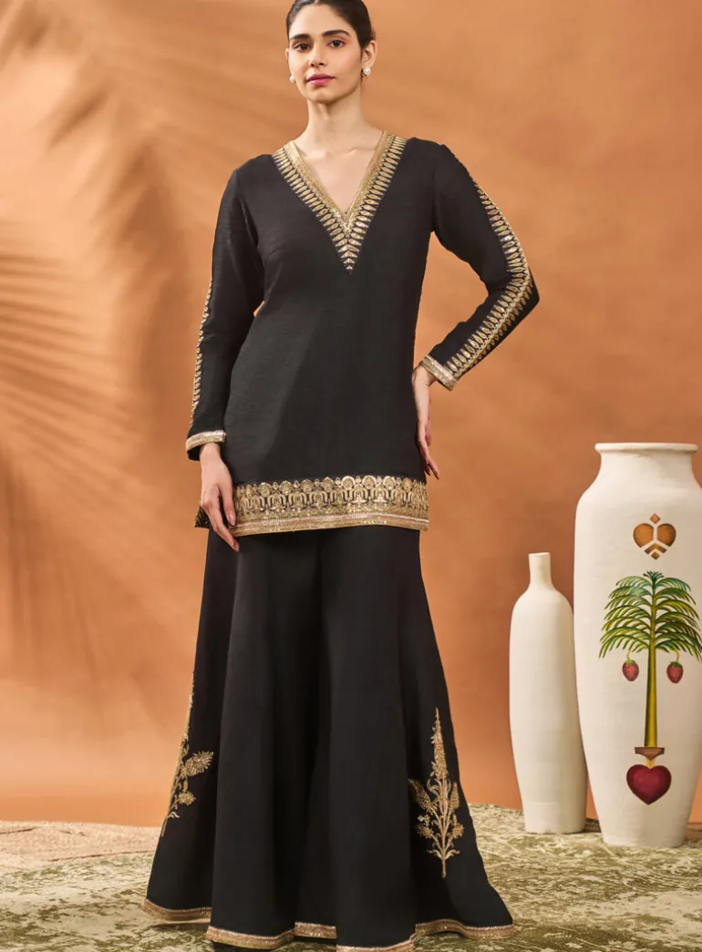 Black Trikone Sharara Set