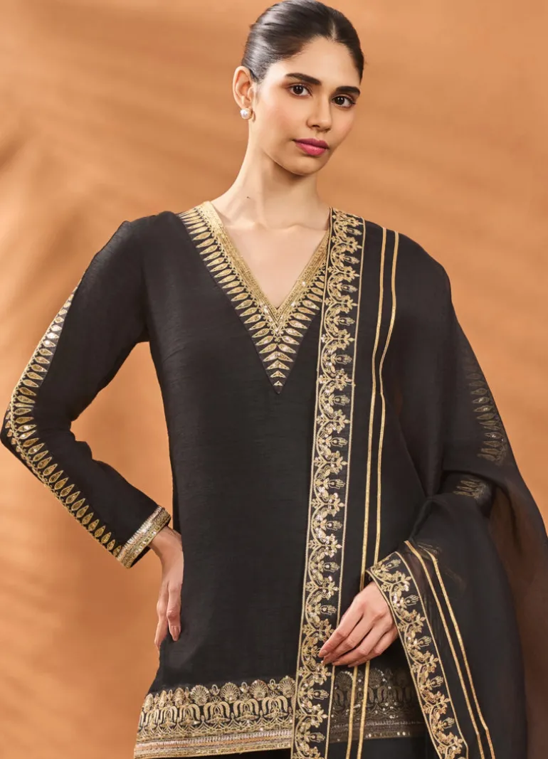 Black Trikone Sharara Set