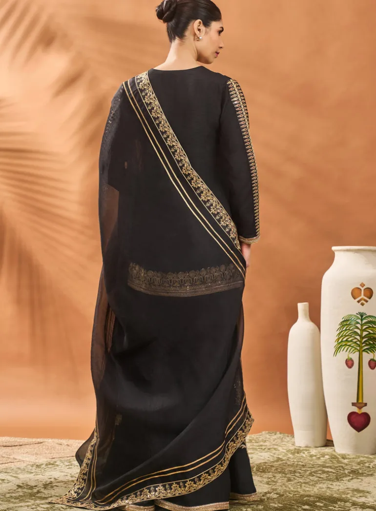 Black Trikone Sharara Set