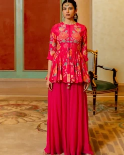 Blooming Pink Floral Printed Peplum Set