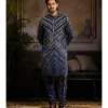Blue Chevron Print & Silver Highligted Kurta Paired With Printed Pants