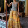 Blue Corset & Mustard Lehenga Set