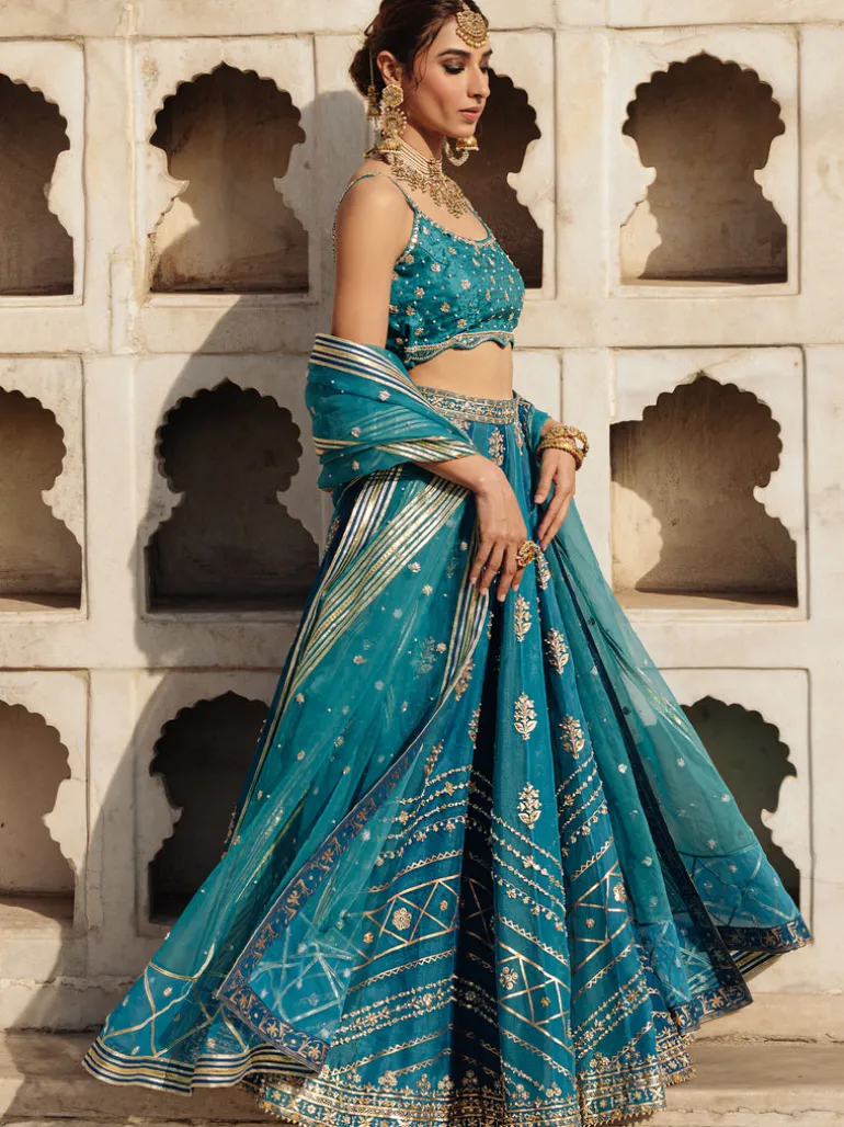 Blue Floral Botis Lehenga Set