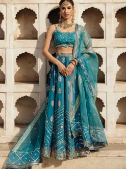 Blue Floral Botis Lehenga Set