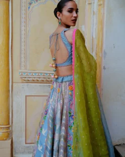 Blue Floral Lehenga Set