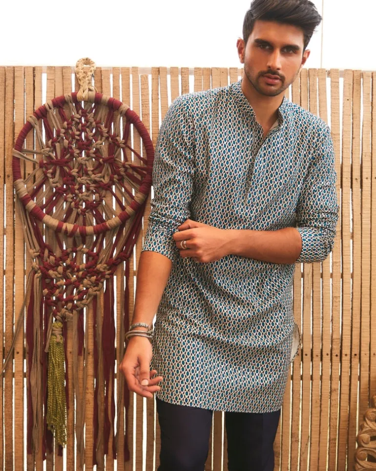 Blue Geo Print Kurta Set