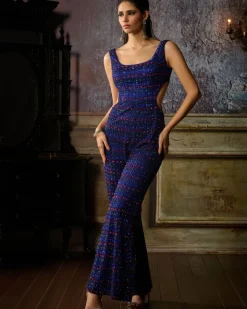 Blue Green And Red Fully Embroidered Jumpsuit