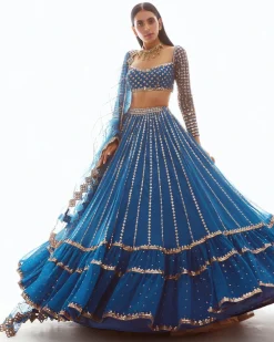 Blue Linear Drop Lehenga Set
