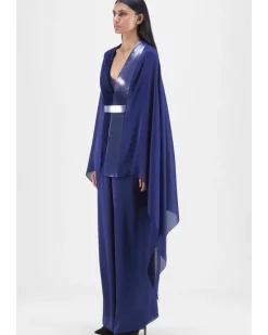 Blue Metallic Structured Cape Set