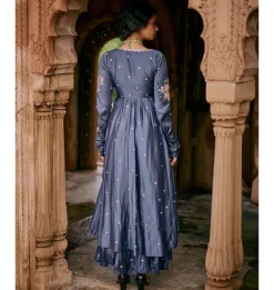 Blue Modal Silk Zardosi & Anarkali Set