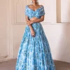 Blue Off Shoulder Lehenga Set