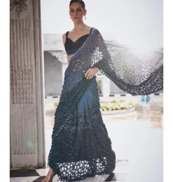 Blue Ombre Cutwork Sari Set