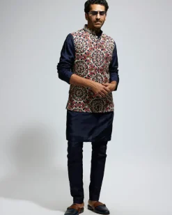 Blue Silk Embroidered Bandi Set