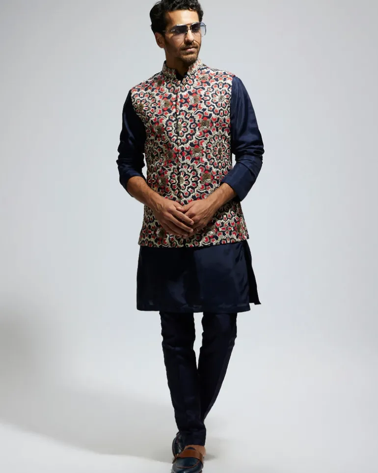Blue Silk Embroidered Bandi Set