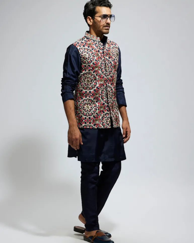 Blue Silk Embroidered Bandi Set