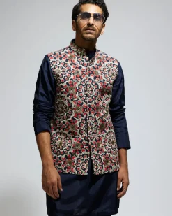 Blue Silk Embroidered Bandi Set
