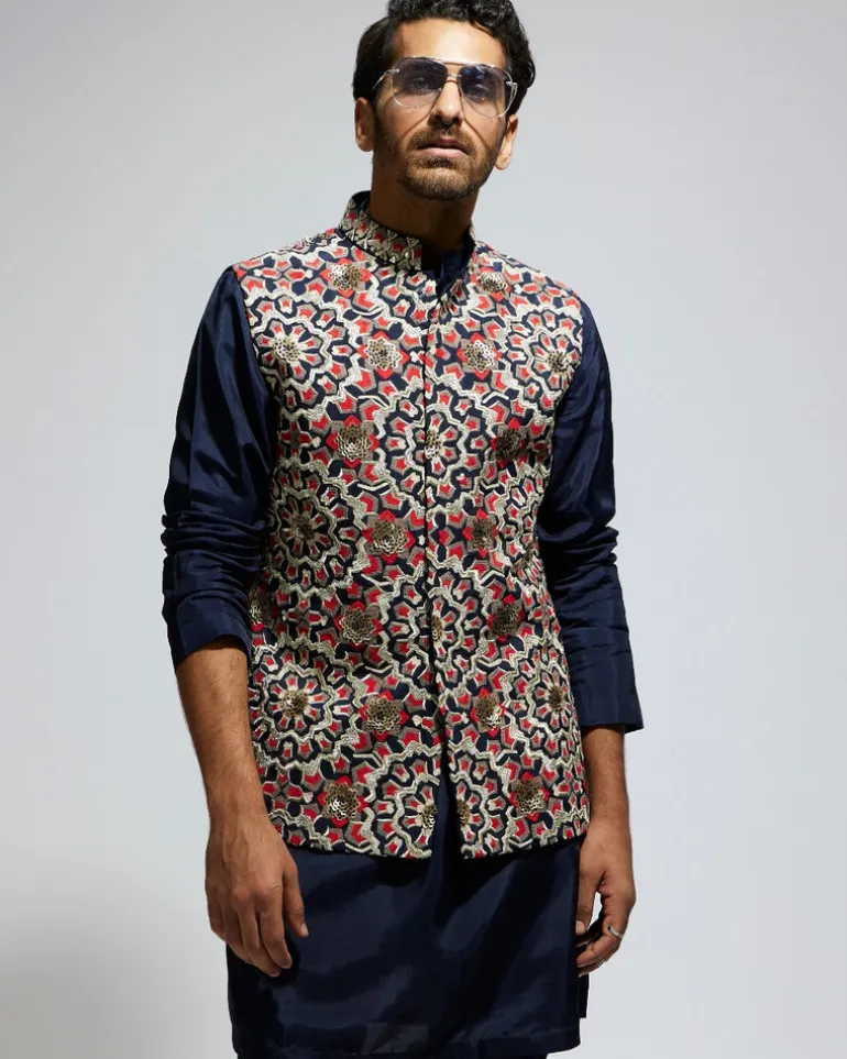 Blue Silk Embroidered Bandi Set