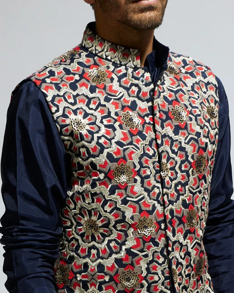 Blue Silk Embroidered Bandi Set